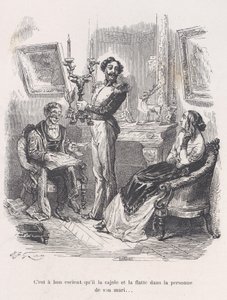 Es bueno que él la adule y la halague frente a su esposo. de los Pequeños Miseri..., 1843 de Jean Ignace Isidore Gérard