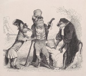 El Lobo suplicando contra el Zorro, frente al Mono, ca. 1838 de Jean Ignace Isidore Gérard