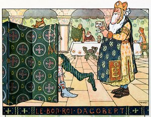 La historia de Alsacia cuenta a los niños del tío Hansi por Jean Jacques Waltz dit Hansi (1873-1951), colección privada: El buen rey Dagoberto (hacia 602- hacia 639); ¡Atención! La utilización de esta obra puede estar sujeta a una solicitud de autorización de Jean Jacques (1873 1951) Waltz