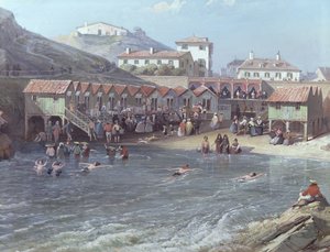 El comienzo de la natación en el mar en el viejo puerto de Biarritz (detalle)
