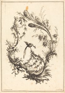 Ornamento con un Pavo Real de Jean Jacques Avril I after Jean Baptiste Pillement