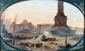 Vista de la Plaza de la Bastilla y la barricada en Faubourg Saint-Antoine, 25 de junio de 1848