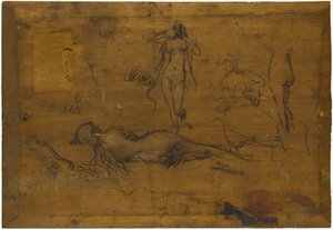 Fillette au ruban bleu (anverso) / Cinco desnudos, un pavo real y una cabeza de perfil (reverso) de Jean Jacques Henner