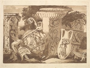 Composición con fragmentos antiguos y un jarrón inclinado, de Recueil de Compositions de Jean Jacques Lagrenee