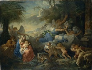 La caída de los ídolos y el descanso en la huida a Egipto, ca 1775 de Jean Jacques Lagrenee