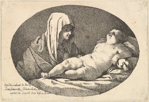 La Virgen a la izquierda observando al niño Cristo mientras duerme, una composición ovalada, después de..., 1760-63
