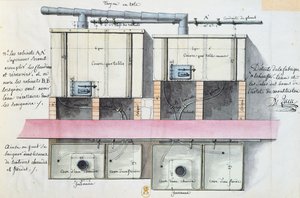 Diseño para el sistema de calefacción de agua en el Hotel de Montholon en París, c.1787 de Jean Jacques Lequeu