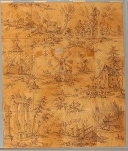 Caricatura para impresión en algodón: "La tumba de Jean-Jacques Rousseau en Ermenonville" de Jean Jacques Rousseau