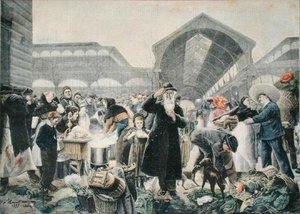 Puesto de sopa en el mercado de Les Halles por la mañana, ilustración de Le Petit Journal, 2 de marzo de 1897, grabado por Fortune-Louis Meaulle (1844-1901) de Jean Jacques after Rousseau