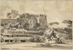 Vista de una villa italiana y jardines (el Belvedere del Vaticano) de Jean Jacques de Boissieu