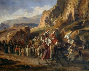 Caravanas cruzando las montañas marroquíes, por Jean-Joseph Bellel (1816-1898), Francia