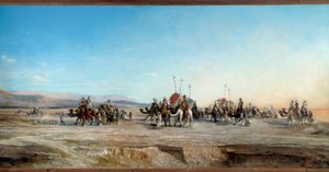 Buscando un campamento caravanas de nómadas y camellos en el desierto. Pintura de Jean Joseph Bellel (1816-1898) siglo XIX Montpellier, Museo Fabre - Buscando un campamento. Caravanas de nómadas y camellos en el desierto. Pintura de Jean Joseph Bellel (181 de Jean Joseph Bellel