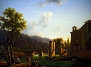 Vista de un puente en Sora (óleo sobre lienzo) de Jean Joseph Bidault