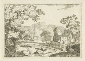 Paisaje fluvial con casas y torres. de Jean Joseph Hanson