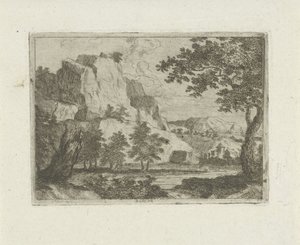 Roca en un paisaje de río de Jean Joseph Hanson