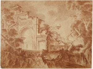Figura de pie entre ruinas clásicas de Jean Laurent Legeay