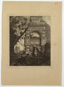 Frontispicio, vasi invención, de "Colección de diversos temas de jarrones, tumbas, ruinas y fuentes, útil para artistas..."