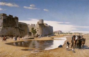 Una caravana árabe fuera de una ciudad fortificada, c.1895 de Jean Leon Gerome
