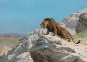 León en la guardia, c.1885 (óleo sobre tabla de madera) de Jean Leon Gerome