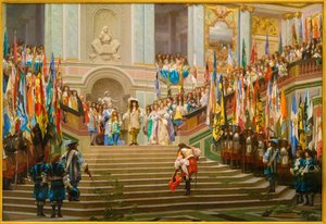 Recepción de Luis 2 de Borbón Condé, llamado el Gran Condé, por el Rey Luis 14 en Versalles en 1674 de Jean Leon Gerome