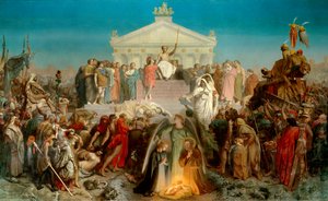 Siglo de Augusto: nacimiento de Nuestro Señor Jesucristo. Triunfo de Augusto (Octavio, 63 a.C.-14 d.C.), emperador romano. Ilustración de la obra “Histoire universelle 9eme epoque” por Jacques Benigne Bossuet (1627-1704). Pintura de Jean Leon Gerome de Jean Leon Gerome