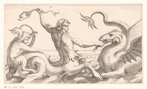 Tritón en batalla con un monstruo marino de Jean Lepautre (attributed to)
