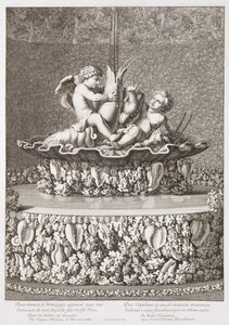 Fuente con dos cupidos montando un cangrejo de río, diseñada por Jacques Houseau, en Versalles