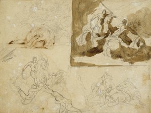 Cuatro bocetos para un combate de caballería de Jean Louis André Théodore Géricault