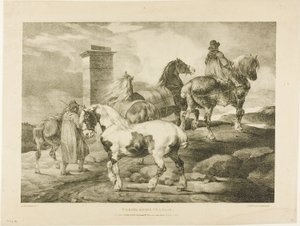 Caballos que van a una feria, lámina 3 de Varios temas dibujados del natural sobre piedra de Jean Louis André Théodore Géricault