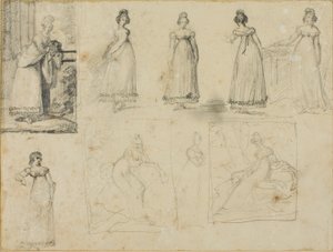 Nueve bocetos de una joven vestida a la moda de Jean Louis André Théodore Géricault