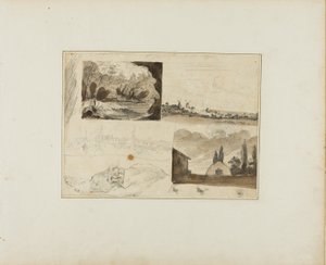 Hoja de Bocetos: Cuatro paisajes y un galgo de Jean Louis André Théodore Géricault