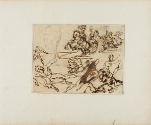 Hoja de Bocetos: Lanceros, Desnudos en apuros, Otros temas de Jean Louis André Théodore Géricault