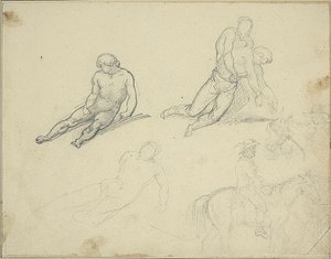 Bocetos: Desnudo recostado, Hombre que sostiene el cuerpo de
