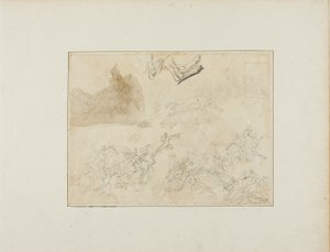 Bocetos para un combate de caballería; las patas traseras de un perro de Jean Louis André Théodore Géricault