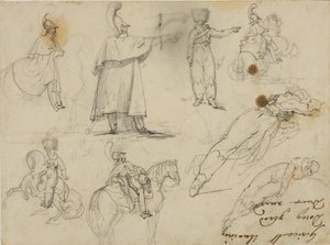 Bocetos de soldados y caballos