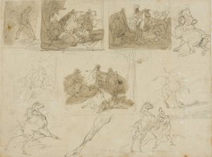 Bocetos de una batalla de caballería y estudios de un caballo de tiro de Jean Louis André Théodore Géricault