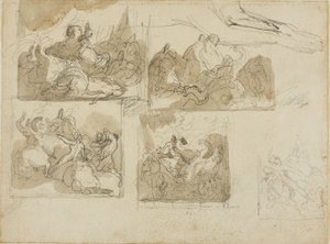 Bocetos de un combate de caballería y las patas delanteras de un perro de Jean Louis André Théodore Géricault