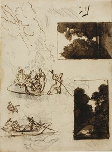 Bocetos de un camino forestal y una fiesta musical en barco de Jean Louis André Théodore Géricault
