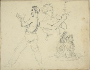 Estudios de boxeadores y boceto de jinete atendido por dos figuras de Jean Louis André Théodore Géricault