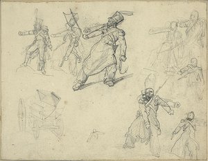 Estudios de un granadero y un carro de municiones de Jean Louis André Théodore Géricault