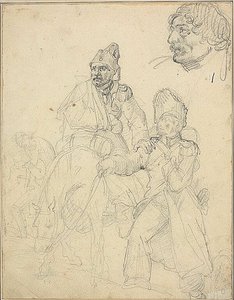 Estudio de grupo de figuras, con detalle de la cabeza del granadero de Jean Louis André Théodore Géricault