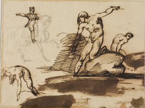 Estudio de Napoleón a caballo con bocetos de desnudos entre rocas de Jean Louis André Théodore Géricault