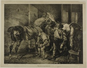 El herrador inglés, lámina 10 de Varios temas dibujados del natural sobre piedra de Jean Louis André Théodore Géricault