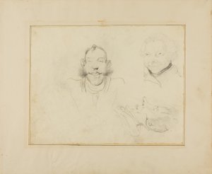 Tres caricaturas de cabezas de Jean Louis André Théodore Géricault