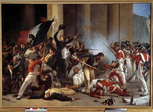 Revolución de 1830: Durante las Tres Gloriosas, toma del Louvre el 29/07/1830 y masacre de los guardias suizos. Pintura de Jean Louis Bezard (1799-después de 1861) 1830. París, museo Carnavalet
