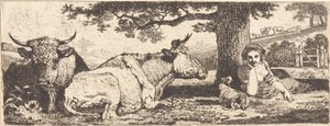 Dos vacas y una mujer acostada de Jean Louis Demarne