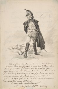 Carta a Samuel P. Avery con un dibujo de una figura militar, 1880