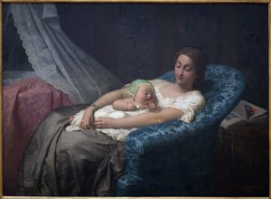 La joven madre. Pintura de Jean Louis Hamon (1821-1874) de Jean Louis Hamon