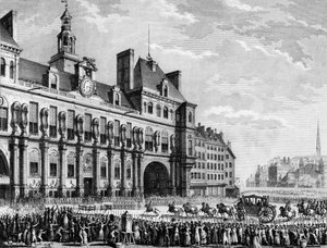 Revolución Francesa: Llegada del Rey Luis XVI (1754-1793) al ayuntamiento de París el 17 de julio de Jean Louis II (after) Prieur