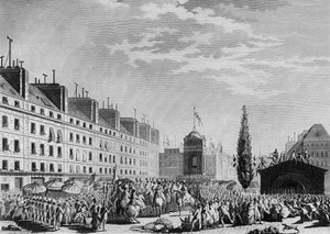 Revolución francesa: Proclamación de la Constitución (Monarquía Constitucional: Separación de Poderes e Institución de la Monarquía Constitucional) Place du Marché des Innocents en París el 14 de septiembre de Jean Louis II (after) Prieur